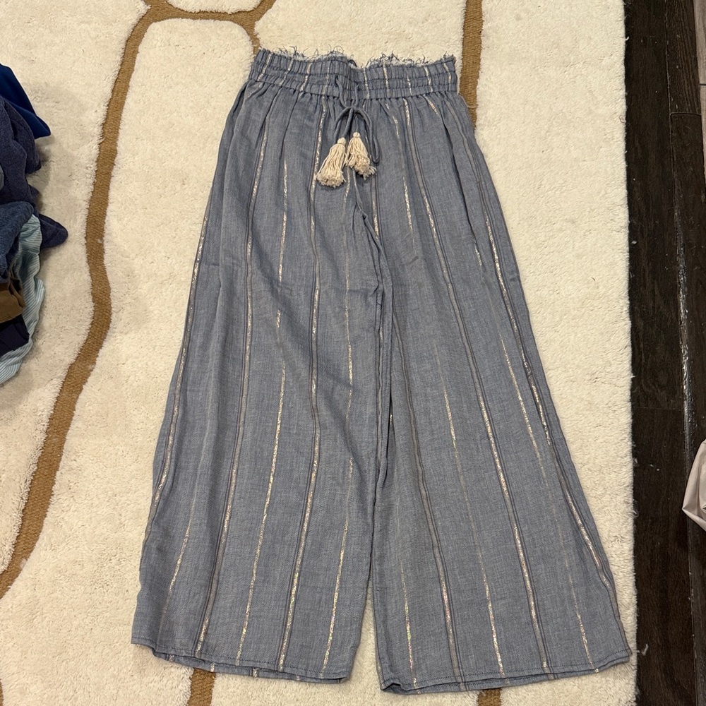 Surf Gypsy Blue Wide Leg Pants with Cream Stripes